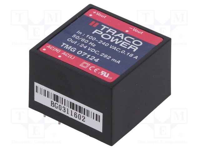 Converter: AC/DC; 7W; Uout: 24VDC; Iout: 292mA; 80%; Mounting: PCB