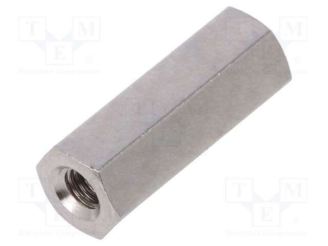 Screwed spacer sleeve; Int.thread: M3; 15mm; hexagonal; brass