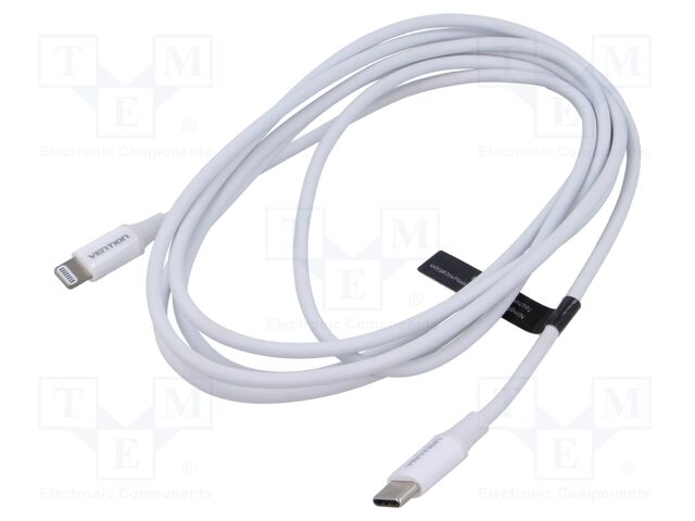 Cable; Apple Lightning plug,USB C plug; nickel plated; 2m; white