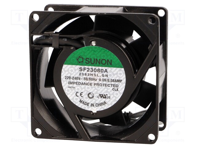 Fan: AC; axial; 230VAC; 80x80x38mm; 39(±7%)m3/h; 31dBA; 2300rpm