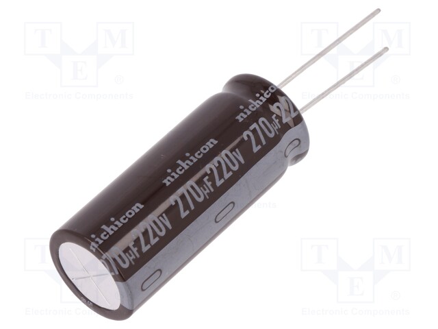 Capacitor: electrolytic; THT; 270uF; 220VDC; Ø16x40mm; Pitch: 7.5mm