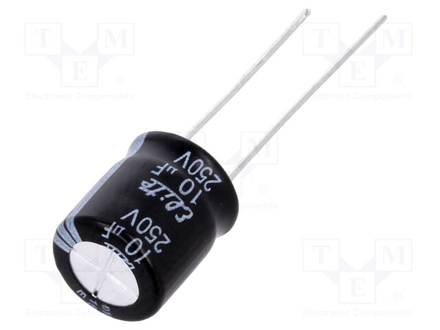 Capacitor: electrolytic; THT; 10uF; 250VDC; Ø10x12mm; Pitch: 5mm