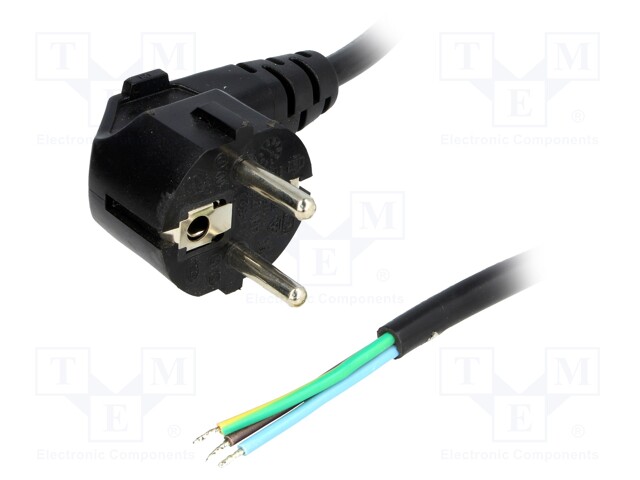 Cable; CEE 7/7 (E/F) plug angled,wires; 1.8m; black; PVC; 3x1mm2