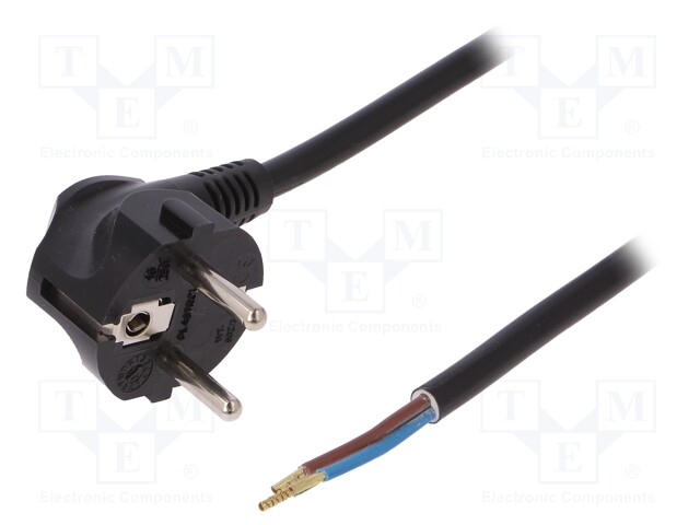 Cable; SCHUKO plug,CEE 7/7 (E/F) plug angled,wires; 10m; black