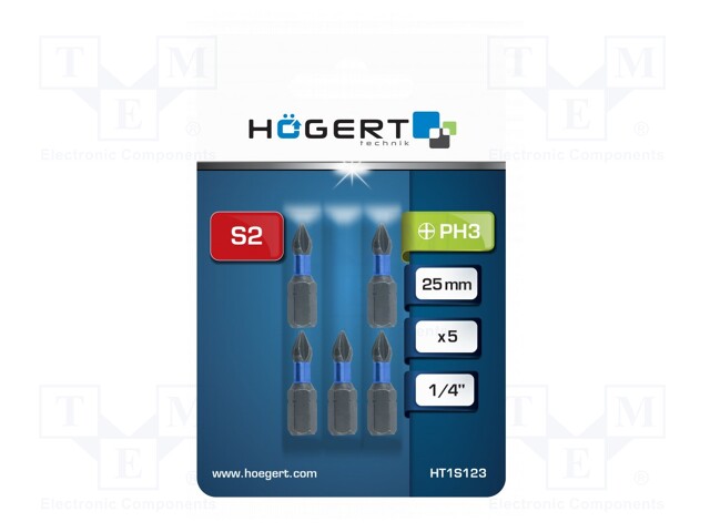 Screwdriver bit; Phillips; PH3; Overall len: 25mm; 5pcs.