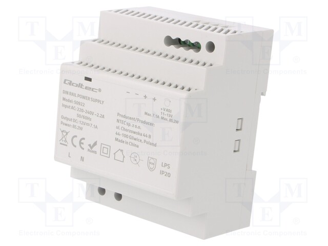 Power supply: switched-mode; 85W; 12VDC; 7.1A; 220÷240VAC; 242g