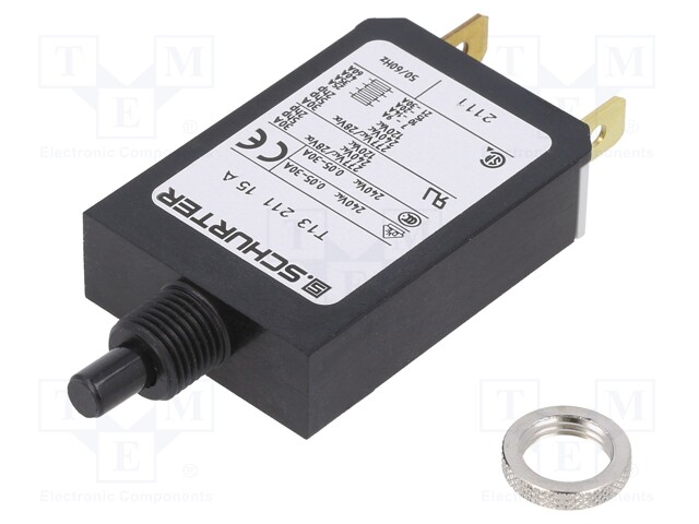 Circuit breaker; Urated: 240VAC; 28VDC; 15A; SPST; Poles: 1; screw