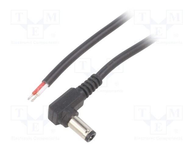 Cable; wires,DC 5,5/2,5 plug; angled; 0.5mm2; black; 1.5m; Core: Cu