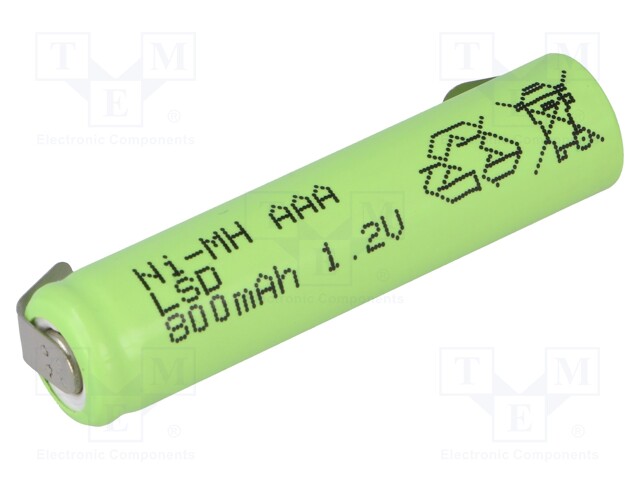 Re-battery: Ni-MH; AAA,R3; 1.2V; 800mAh; Leads: soldering lugs