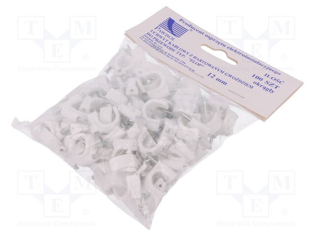 Holder; white; Application: on round cable; 100pcs; with a nail