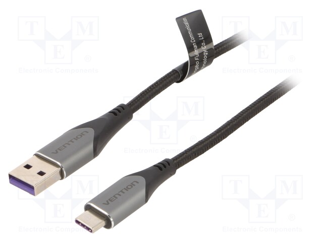 Cable; USB 2.0; USB A plug,USB C plug; nickel plated; 2m; black