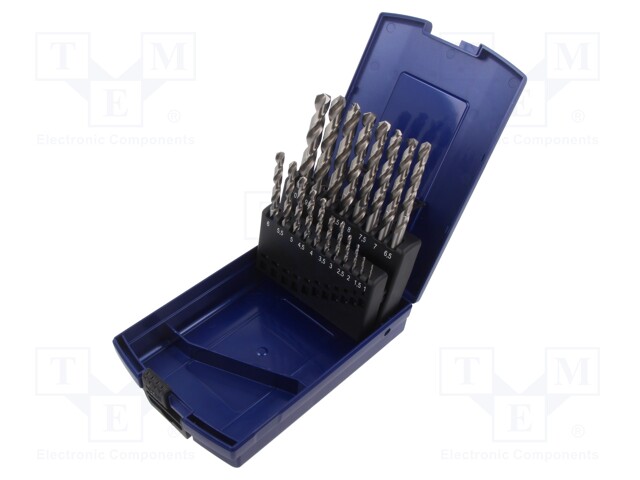Drill set; for metal; high speed steel grounded HSS-G; 19pcs.