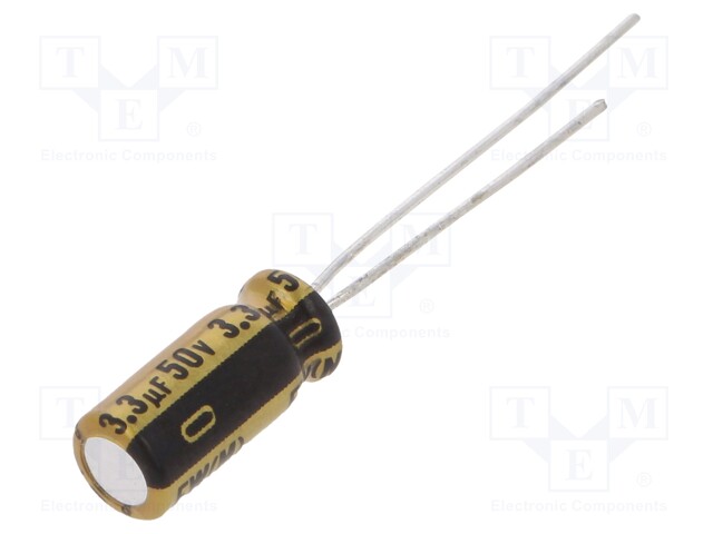 Capacitor: electrolytic; THT; 3.3uF; 50VDC; Ø5x11mm; Pitch: 2.5mm