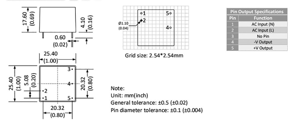 Converter: AC/DC; 5W; 85÷305VAC; Usup: 100÷430VDC; Uout: 12VDC; PCB