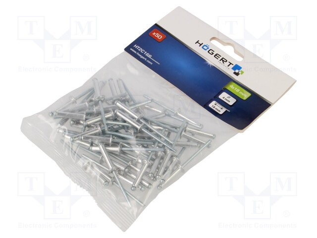 Rivet; aluminium; Rivet diam: 4mm; L.rivet: 18mm; 50pcs.