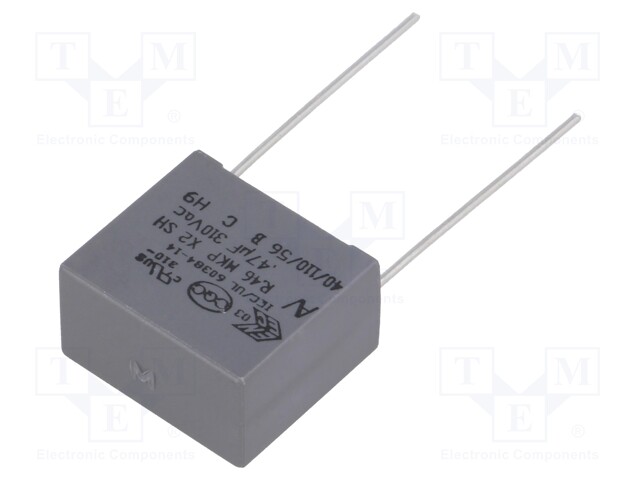 Capacitor: polypropylene; X2; 470nF; 15mm; ±20%; 18x10x16mm; 310VAC