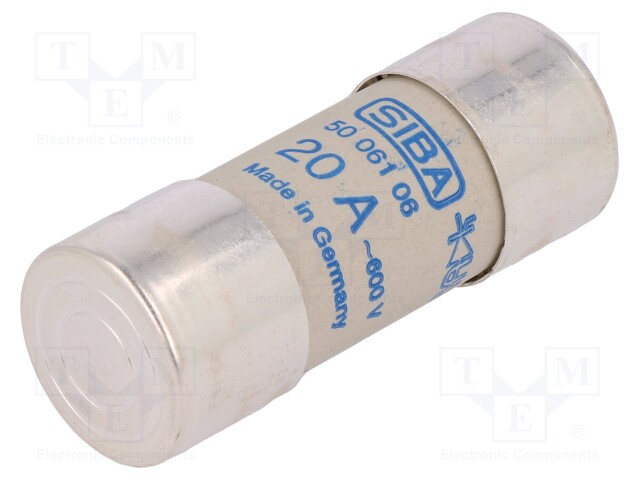 Fuse: fuse; aR; 20A; 600VAC; ceramic,cylindrical; 22x58mm