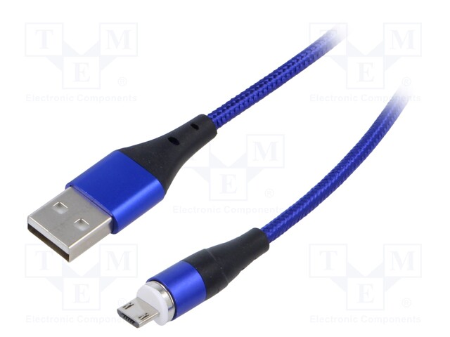 Cable; magnetic; USB A plug,USB B micro plug; nickel plated; 1m