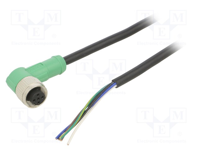 Connection lead; M12; PIN: 5; angled; 5m; plug; 60VAC; 4A; -25÷90°C