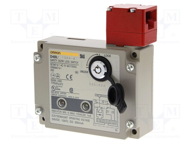 Safety switch: bolting; D4BL; NC + NO; IP67; aluminium; 250VAC/3A