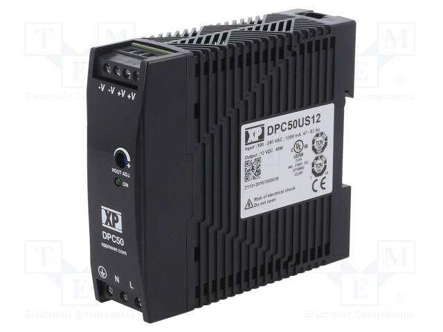 Power supply: switched-mode; 50W; 12VDC; 11.4÷15.6VDC; 4A; 190g