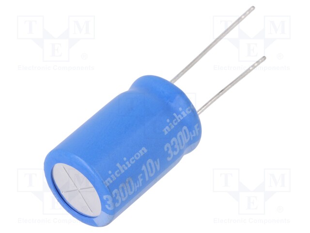 Capacitor: electrolytic; THT; 3300uF; 10VDC; Ø16x25mm; Pitch: 7.5mm