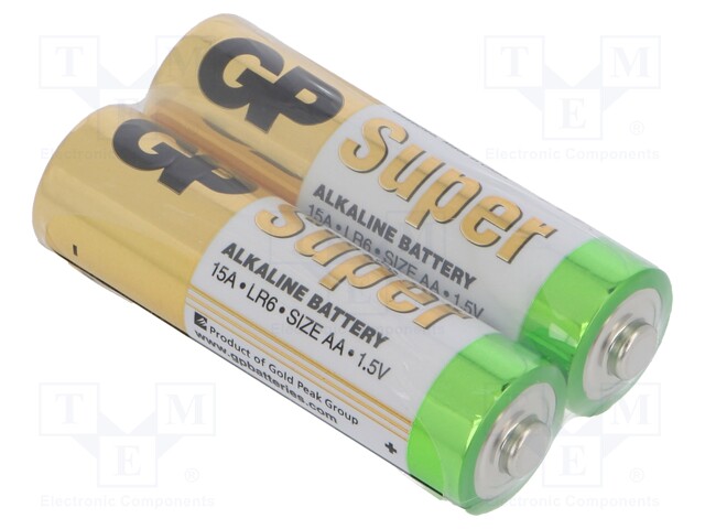 Battery: alkaline; 1.5V; AA; SUPER; Batt.no: 2; non-rechargeable