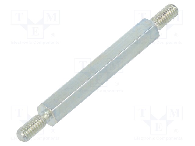 Screwed spacer sleeve; 25mm; Ext.thread: M2,5; hexagonal; steel