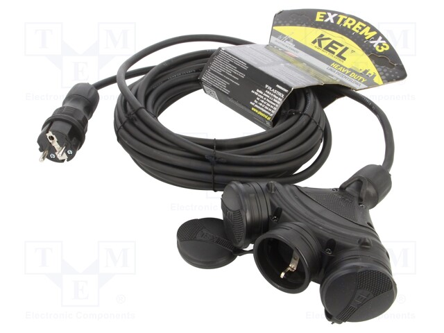 Extension lead; Sockets: 3; rubber; black; 3x2,5mm2; 5m; 16A
