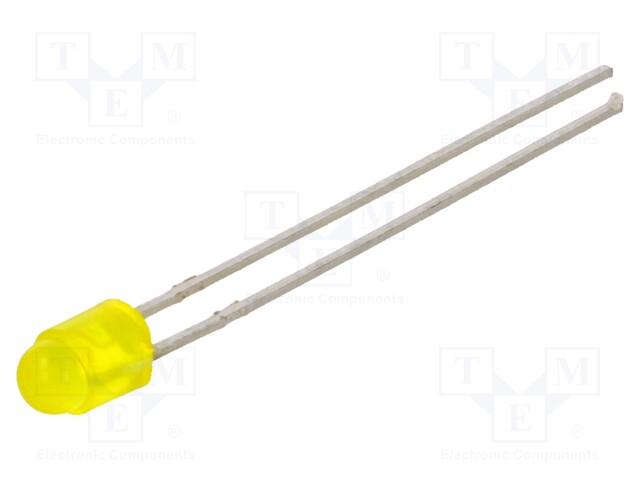 LED; 3mm; yellow; 180÷880mcd; 50°; Front: convex; Pitch: 2.54mm