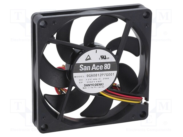 Fan: DC; axial; 12VDC; 80x80x15mm; 86.4m3/h; 41dBA; ball bearing