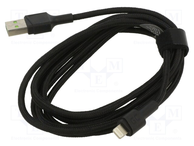 Cable; USB 2.0; Apple Lightning plug,USB A plug; 2m; black; 2.4A