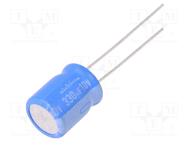 Capacitor: electrolytic; THT; 330uF; 10VDC; Ø10x12.5mm; Pitch: 5mm