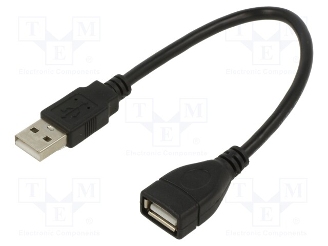 Cable; USB 2.0; USB A socket,USB A plug; nickel plated; 0.15m