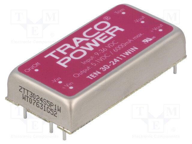 Converter: DC/DC; 30W; Uin: 9÷36V; 5.1VDC; Iout: 6000mA; 2"x1"; 31g