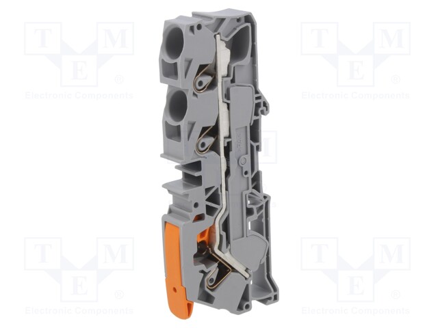 DIN Rail Mount Terminal Block, Through, 3 Ways, 20 AWG, 6 AWG, 16 mm², Clamp, 76 A