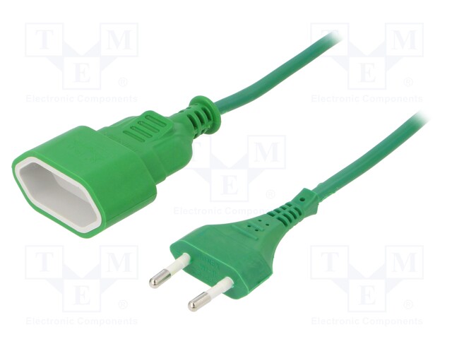 Extension lead; Sockets: 1; PVC; green; 2x0,75mm2; 3m; 2.5A