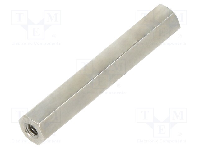 Screwed spacer sleeve; Int.thread: M2; 25mm; hexagonal; brass