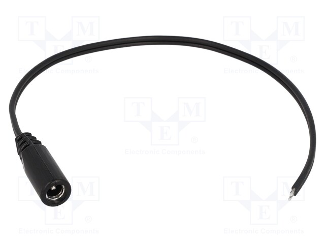 Cable; wires,DC 5,5/2,1 socket; straight; 0.5mm2; black; 2.5m