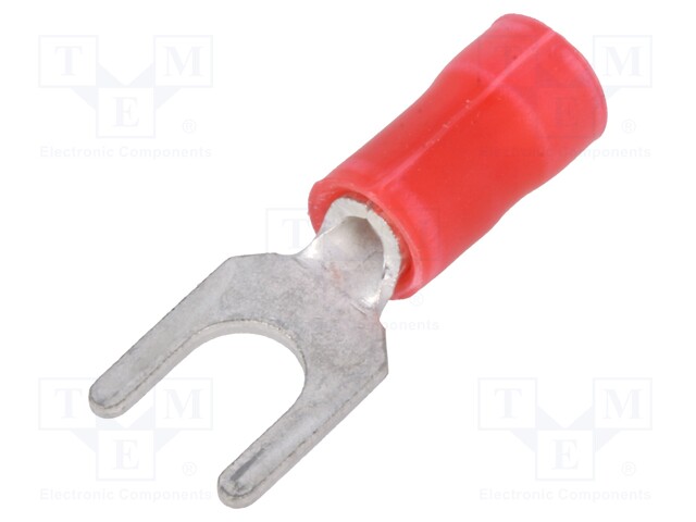 Fork terminal; M4; 0.3÷1.42mm2; crimped; insulated; tinned; red