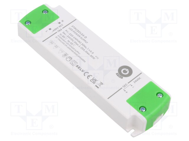 Power supply: switched-mode; LED; 30W; 24VDC; 1.25A; 180÷264VAC