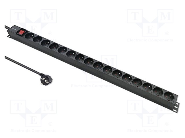 Plug socket strip: protective; Sockets: 16; 250VAC; 16A; black