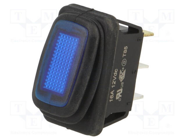 ROCKER; SPST; Pos: 2; OFF-ON; 16A/12VDC; blue; IP65; Rcont max: 50mΩ