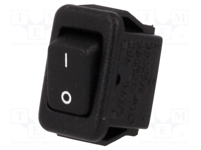 ROCKER; SPST; Pos: 2; OFF-ON; 3A/250VAC; black; none; 20mΩ; UL94V-2