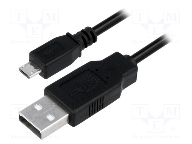 Cable; USB A plug,USB B micro plug; nickel plated; 1m; black