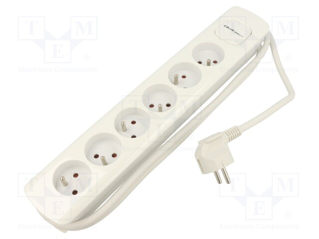 Extension lead; Sockets: 6; white; 3x1,5mm2; 1.8m; 16A