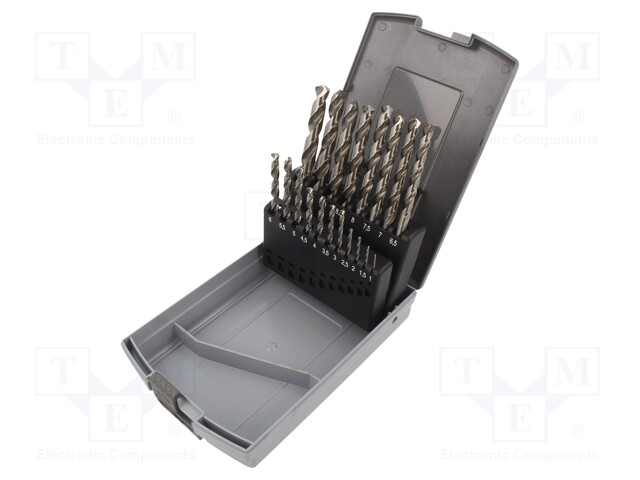 Drill set; for metal; Pcs: 19; Mat: HSS-G; Package: plastic box