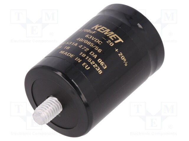 Capacitor: electrolytic; 4700uF; 63VDC; Leads: screw; ESR: 36mΩ