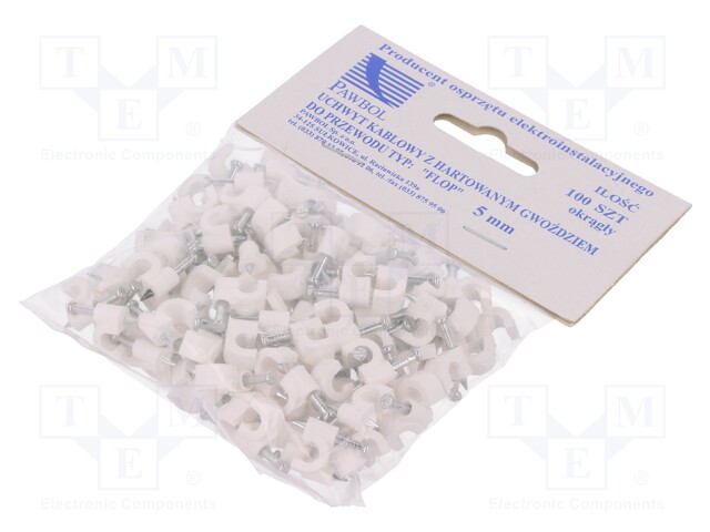 Holder; white; Application: on round cable; 100pcs; with a nail