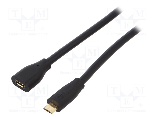 Cable; USB 2.0; USB B micro plug,USB B micro socket; 5m; black